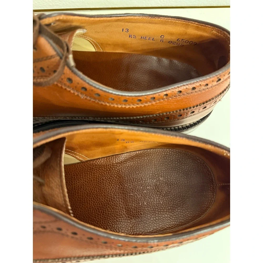 Nettleton Vintage Brown Pebble Grain Leather Wingtip Brogue Derby Shoes 13 C